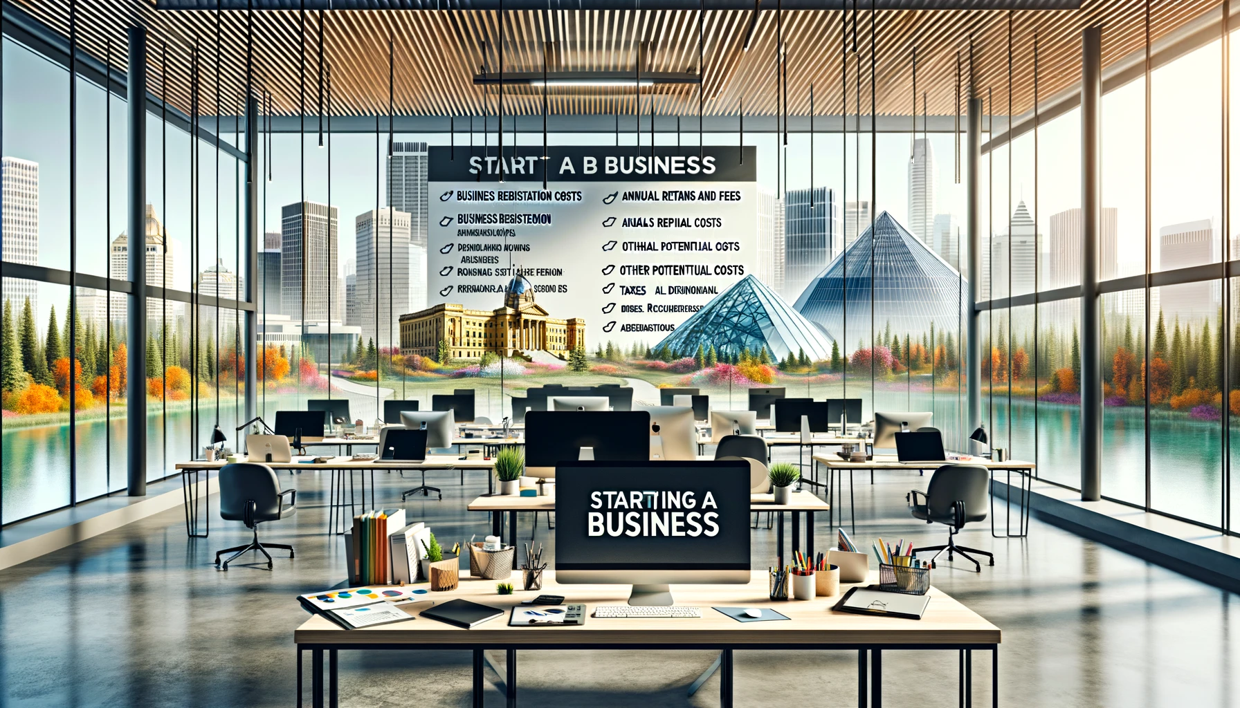 Infographic detailing the costs and taxes for starting a business in Edmonton, Alberta.